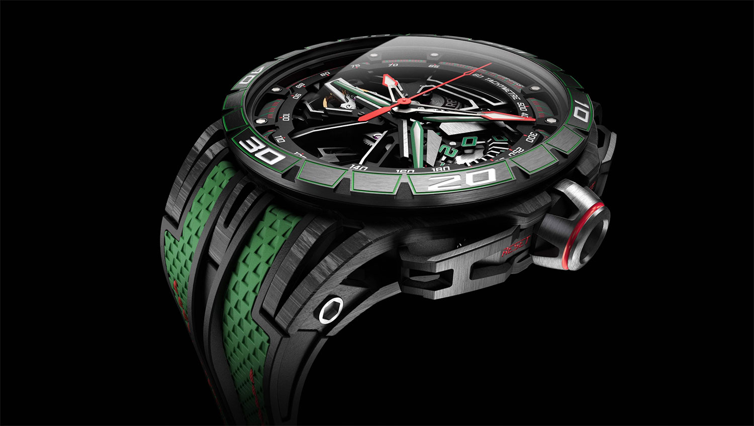 Roger Dubuis en Lamborghini: Een explosie van groen in de nieuwe flyback chronograaf